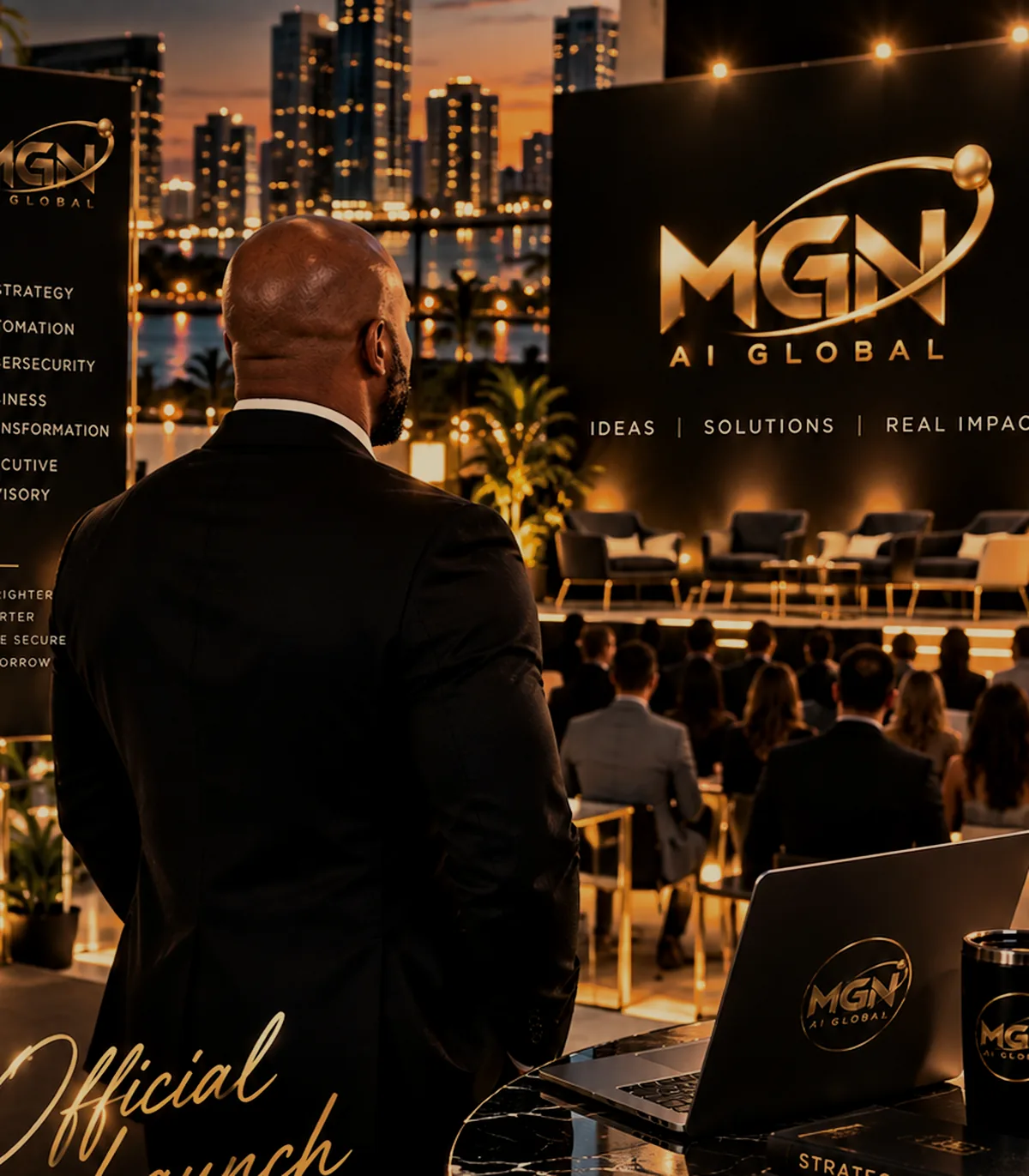 Facing the stage at the MGN AI Global launch event